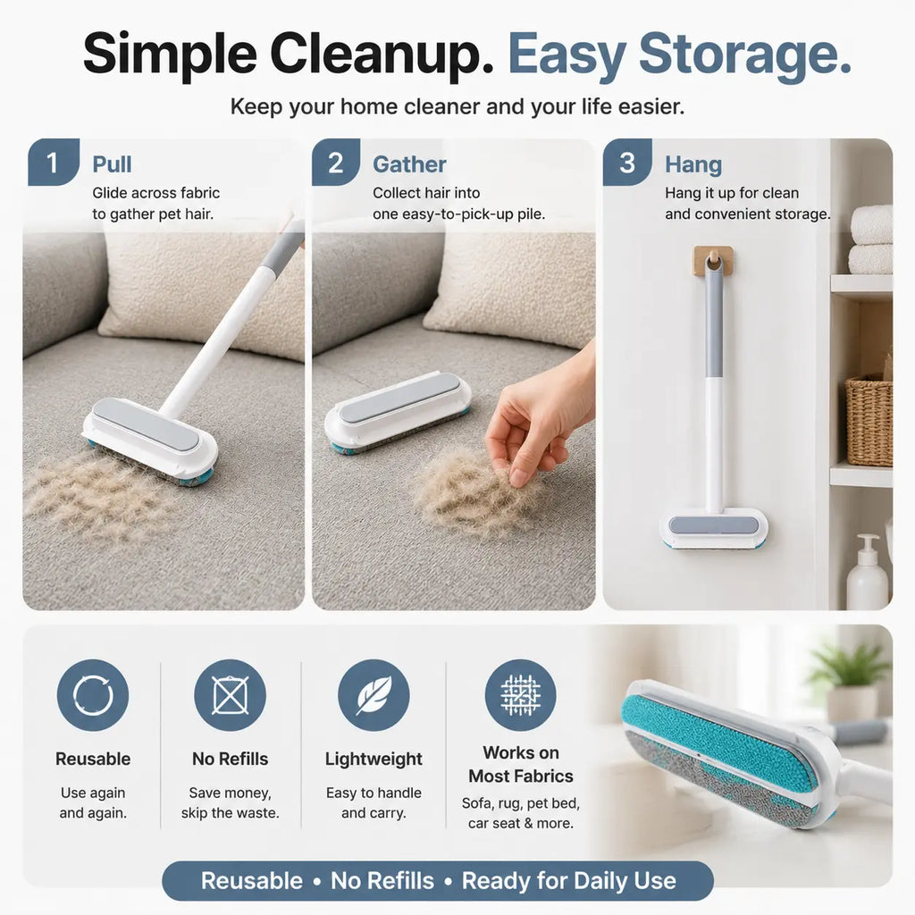 Long-Handle Universal Pet Hair Remover Brush - Reusable and Easy to Clean Tool for Sofa and Carpet - Ideal for Dog and Cat Grooming