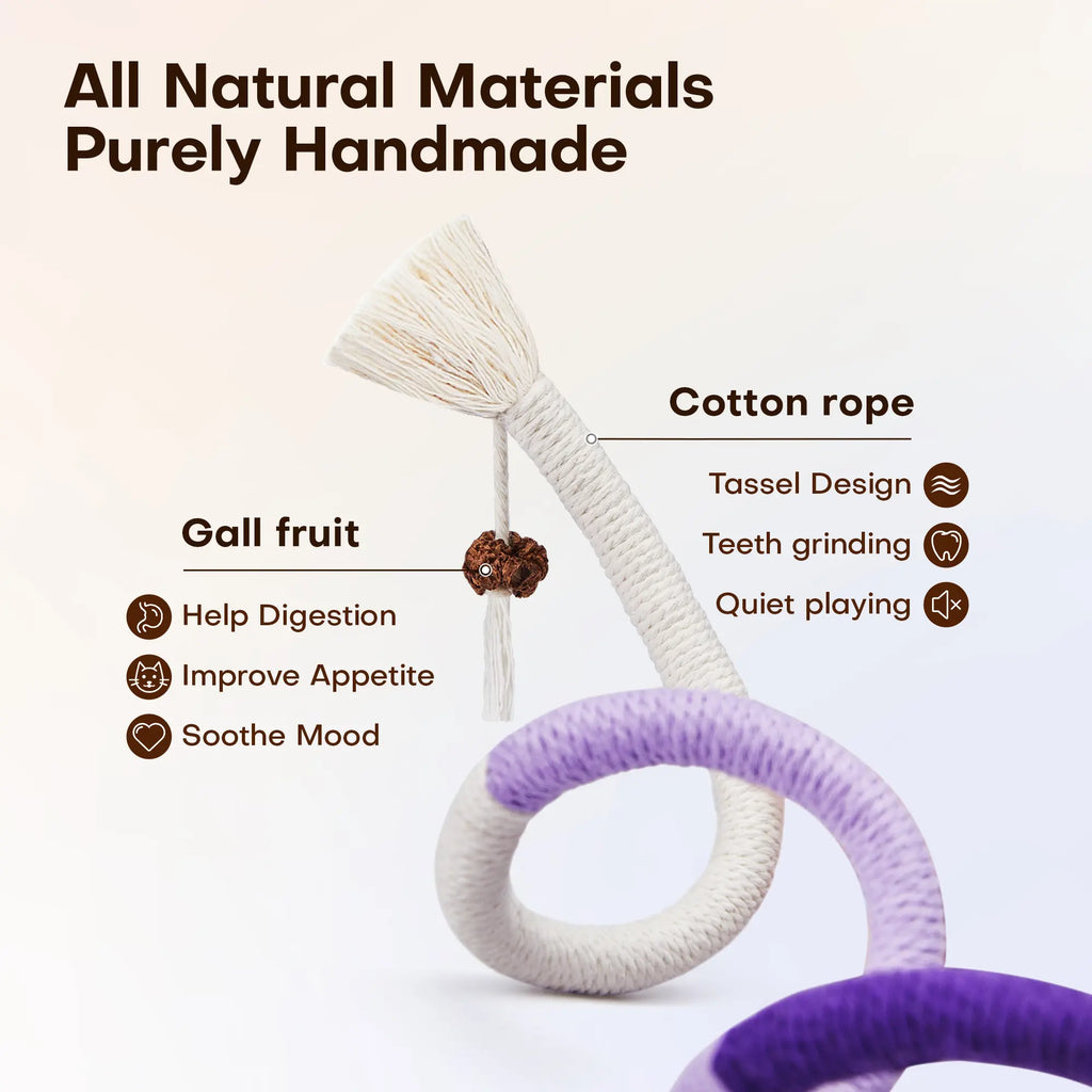 Potaroma 3-Pack Organic Cotton Snake-Shaped Interactive Cat Chew Ropes - Dental Care Toys for Indoor Kittens, Promoting Calming, Tartar Reduction, Fresh Breath, and Encouraging Indoor Play