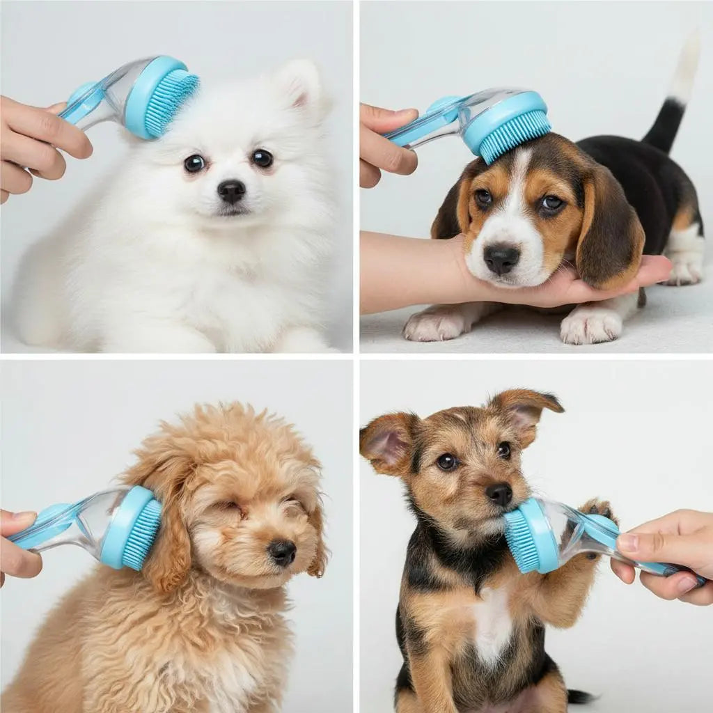 2026 Advanced 2-in-1 Pet Bath and Grooming Brush with Integrated Shampoo Dispenser, Ergonomic Non-Slip Grip, Deshedding Tool for Canine and Feline Care, Enhances Circulation and Minimizes Shedding