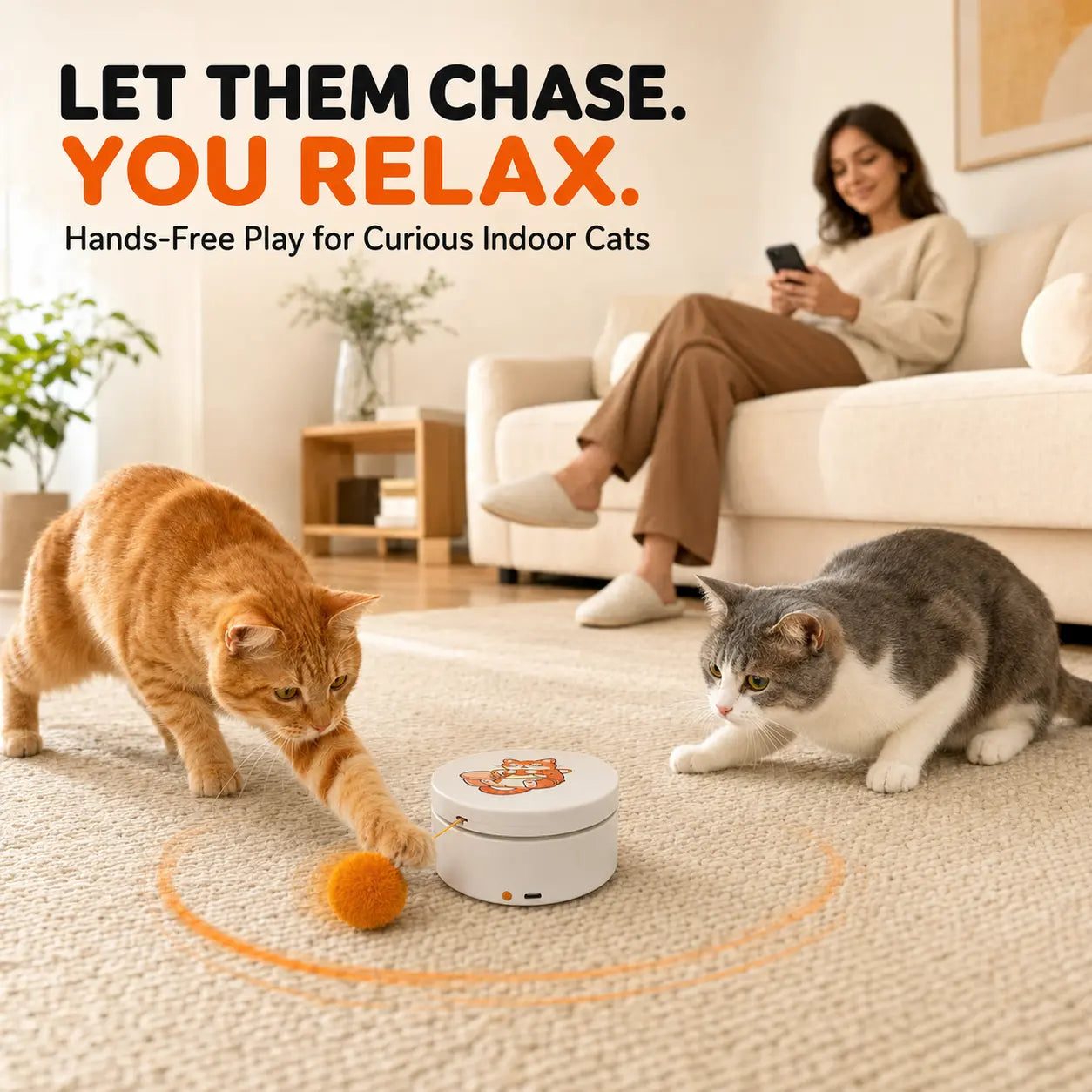 Smart Rotating Cat Teaser - Rechargeable Interactive Toy with 5 Play Modes, Touch-to-Wake, Auto Sleep, Multi-Surface Mounting, and Replaceable String for Indoor Cats and Kittens