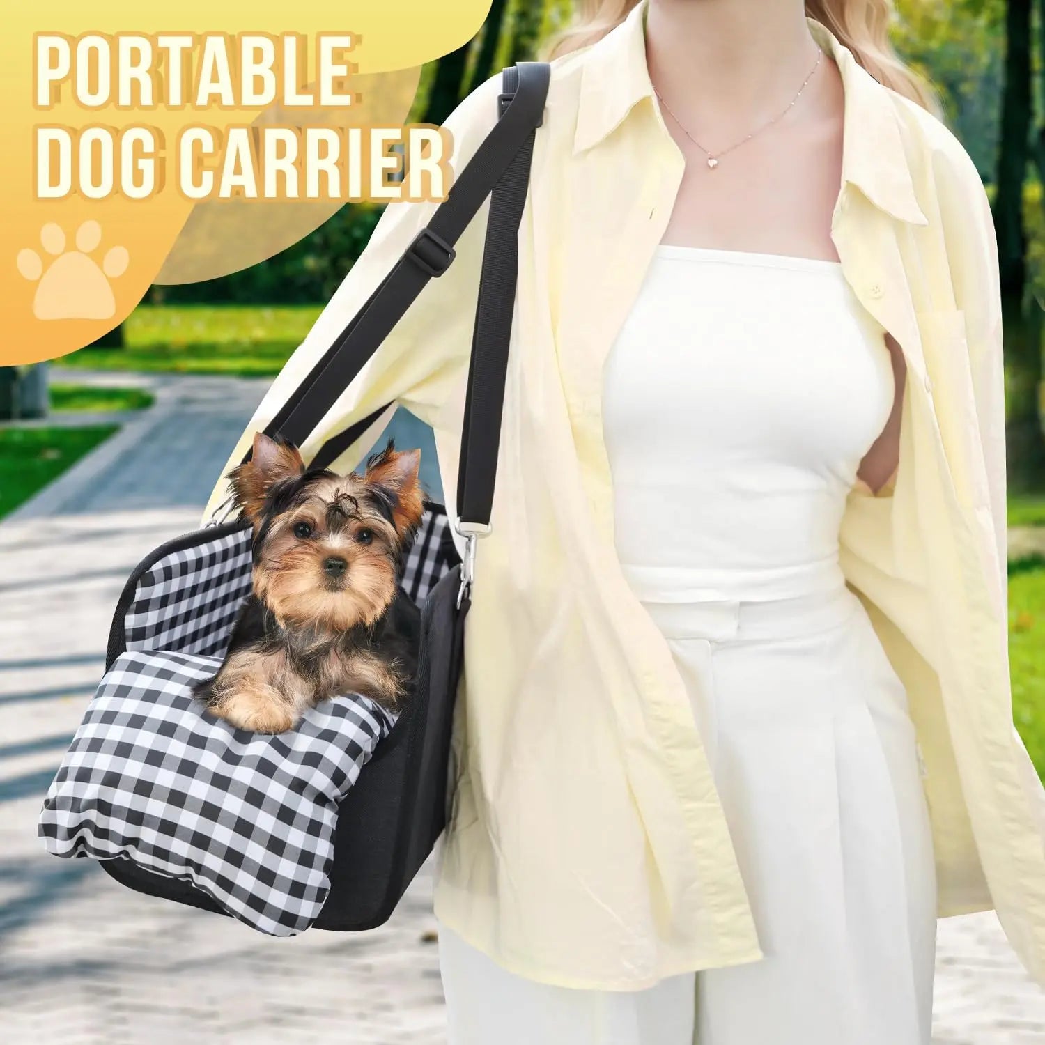 Premium Elevated Pet Booster Seat for Small Dogs and Cats (Up to 11 lbs) - Secure Anti-Collapse Carrier with Plush Mat and Safety Tether, Plaid Design