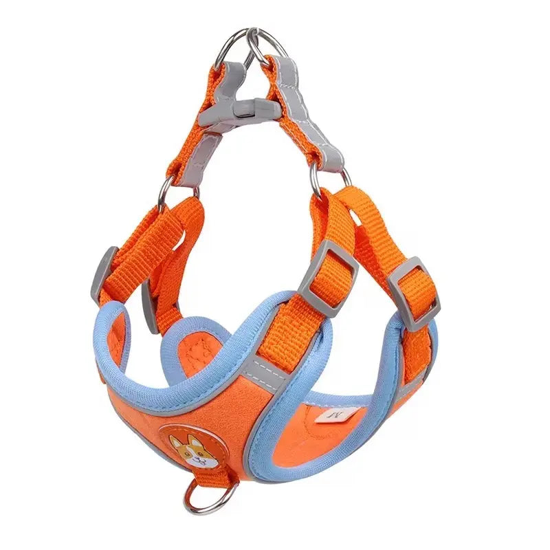 Adjustable Pet Harness and Leash Set - Soft Suede Vest, Durable Reflective Design, Tangle-Free Leash for Effortless Walking, Perfect for Daily and Nighttime Use