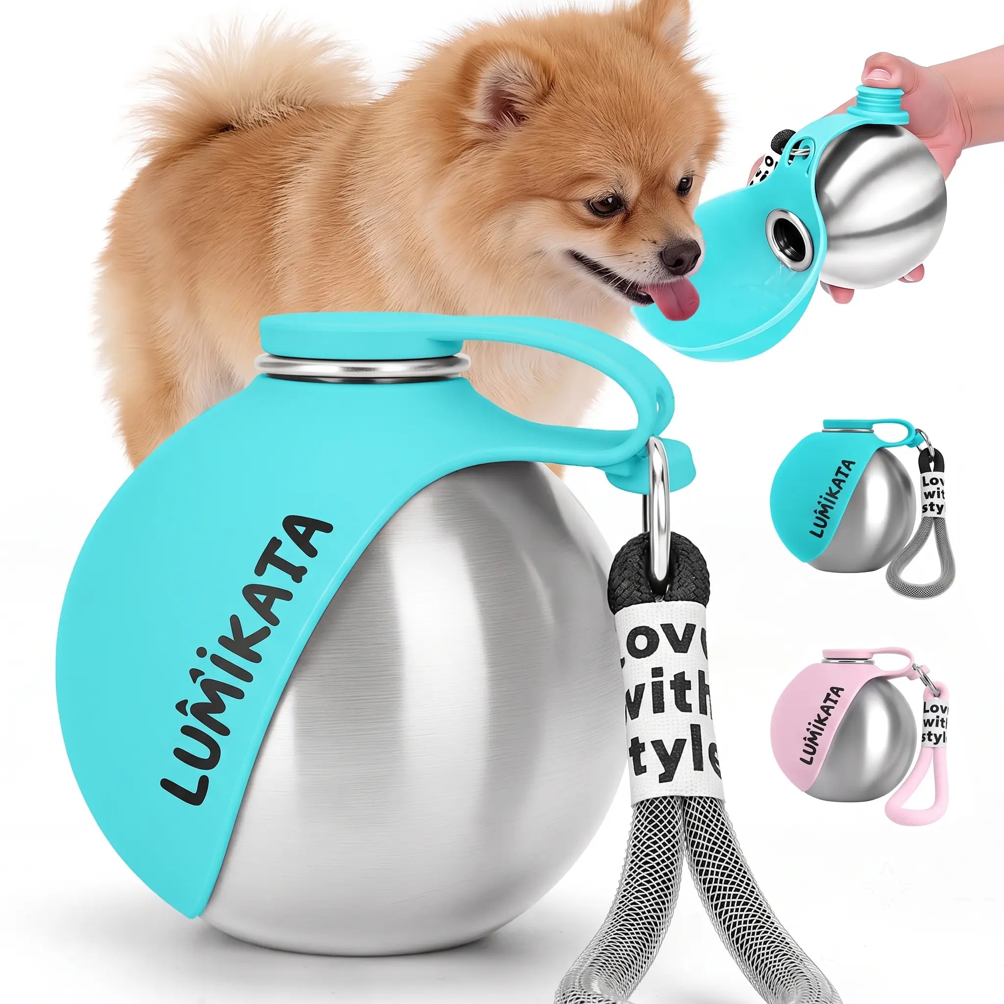 Lumikata 2-in-1 Portable Dog Water Bottle and Bowl, 10oz Stainless Steel Leak-Proof Tumbler for Walking