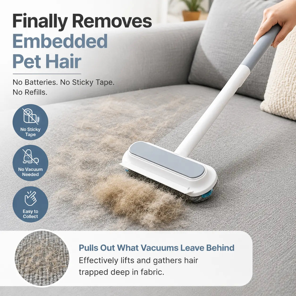 Long-Handle Universal Pet Hair Remover Brush - Reusable and Easy to Clean Tool for Sofa and Carpet - Ideal for Dog and Cat Grooming