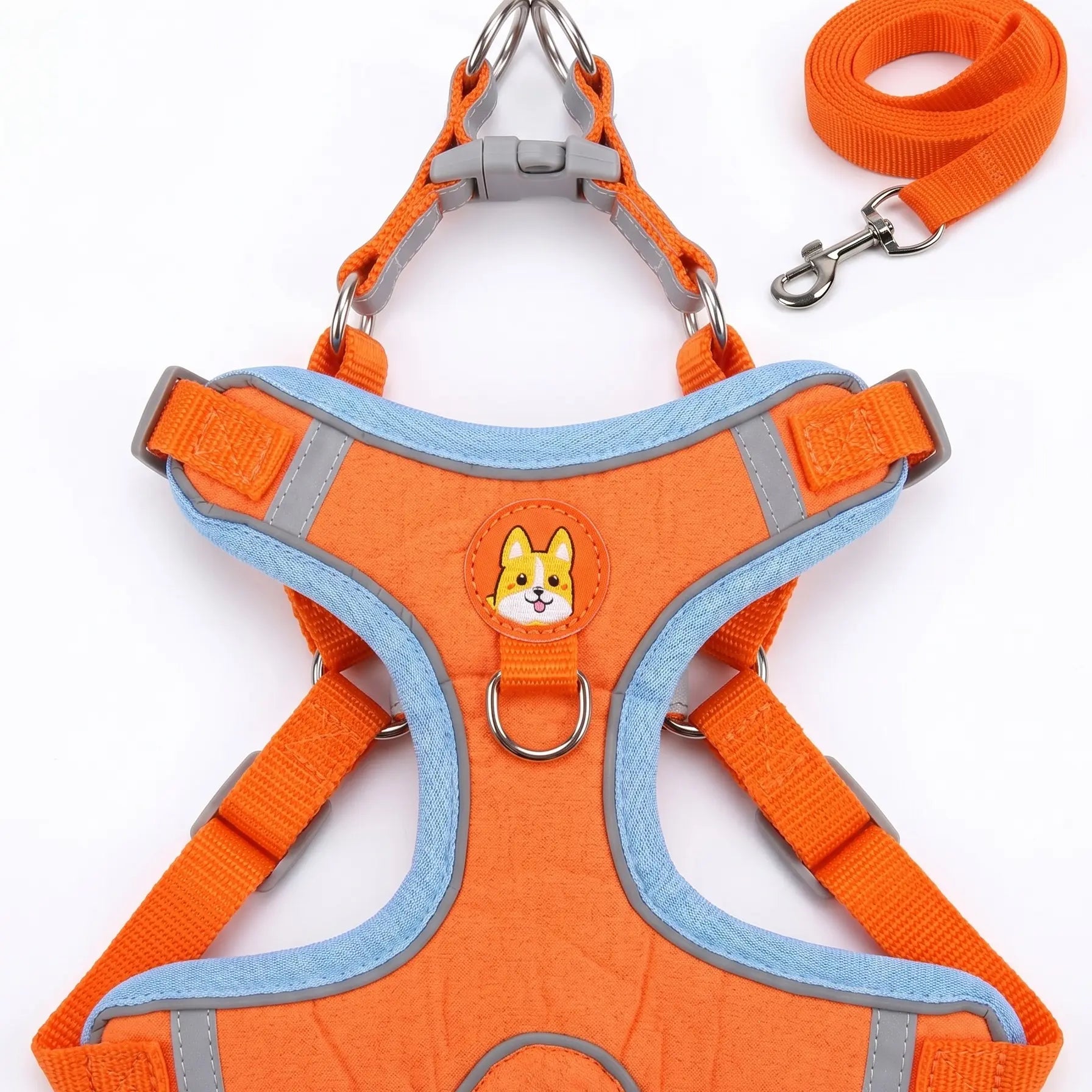 Adjustable Pet Harness and Leash Set - Soft Suede Vest, Durable Reflective Design, Tangle-Free Leash for Effortless Walking, Perfect for Daily and Nighttime Use