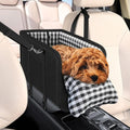 Premium Elevated Pet Booster Seat for Small Dogs and Cats (Up to 11 lbs) - Secure Anti-Collapse Carrier with Plush Mat and Safety Tether, Plaid Design