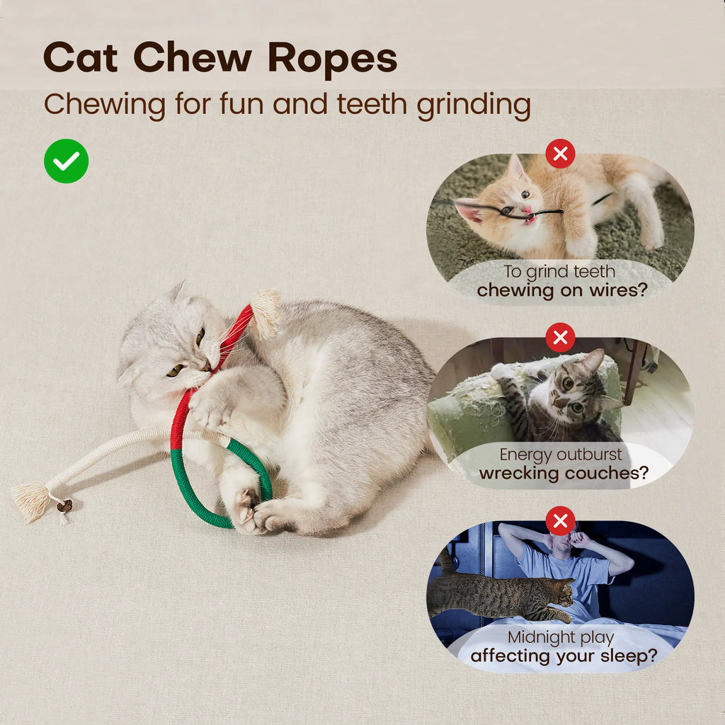 Potaroma 3-Pack Organic Cotton Snake-Shaped Interactive Cat Chew Ropes - Dental Care Toys for Indoor Kittens, Promoting Calming, Tartar Reduction, Fresh Breath, and Encouraging Indoor Play